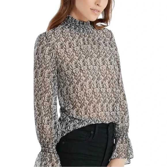 MISA LOS ANGELES | Giana Snakeskin Top | Long Sleeve SemiSheer Smocked Blouse XS - Picture 5 of 12